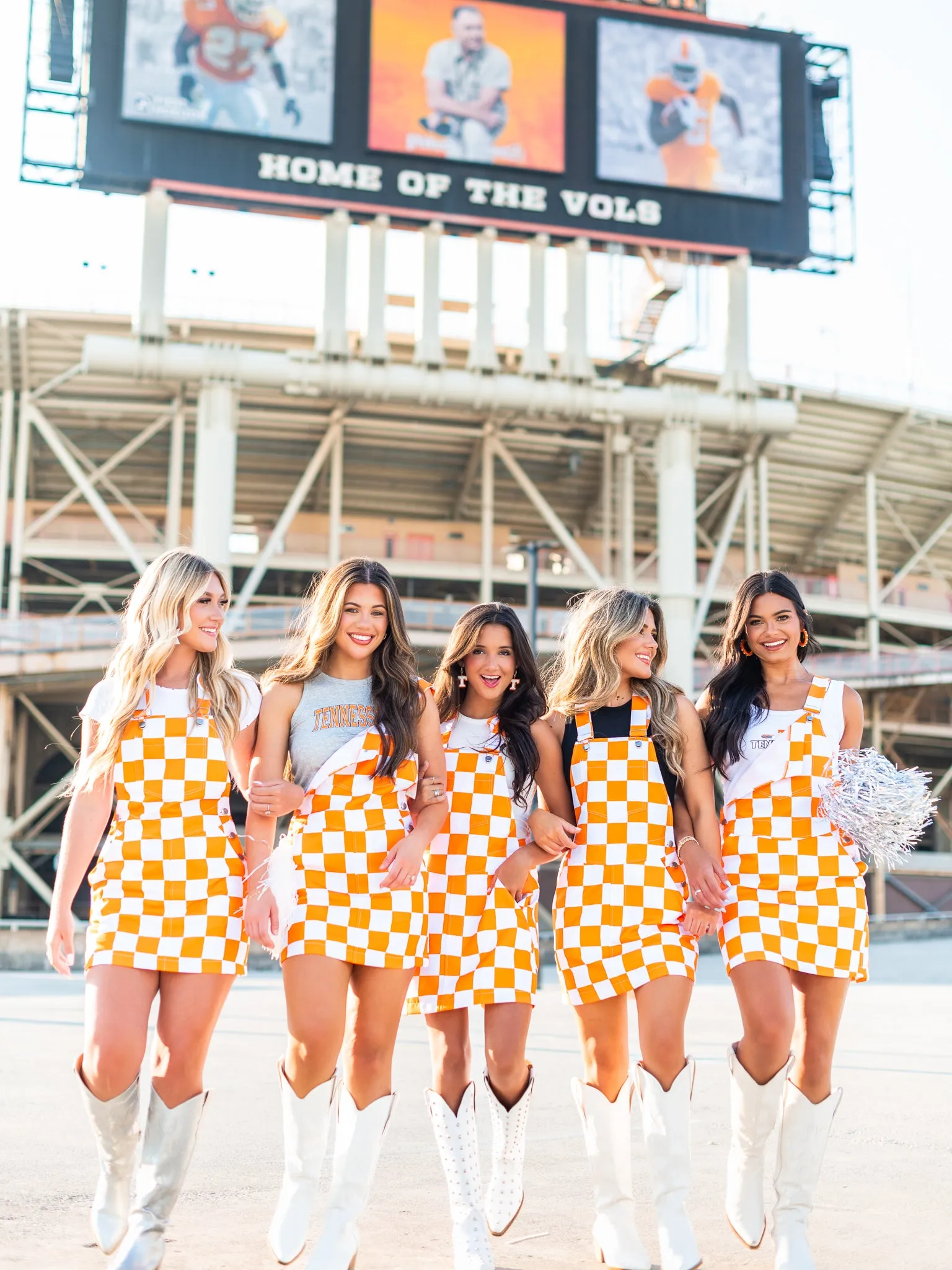 Orange & White Overall Bib Checkerboard Dress