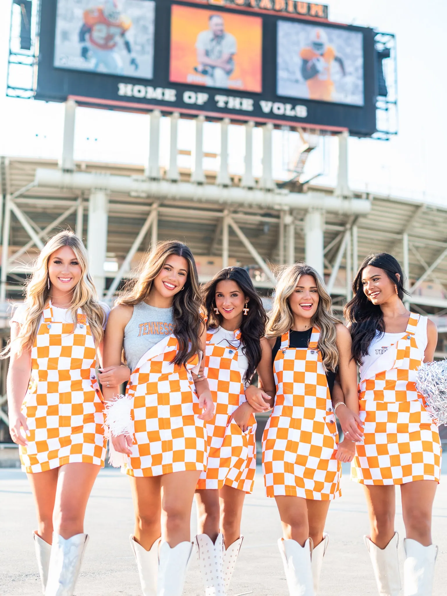 Orange & White Overall Bib Checkerboard Dress