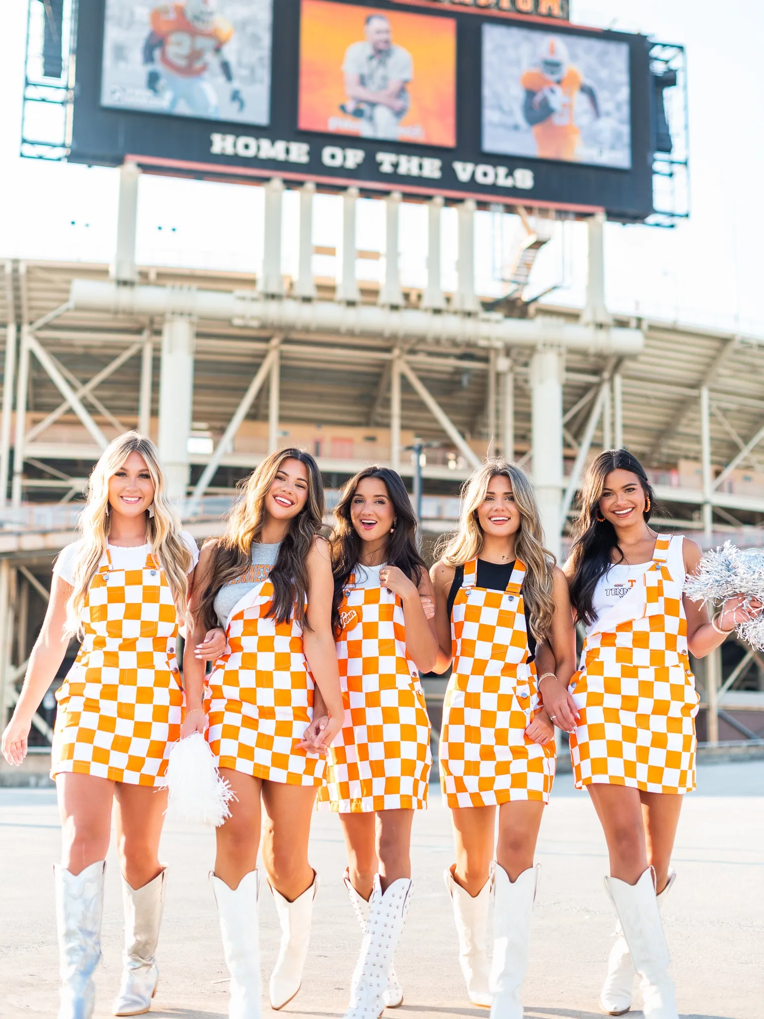 Orange & White Overall Bib Checkerboard Dress