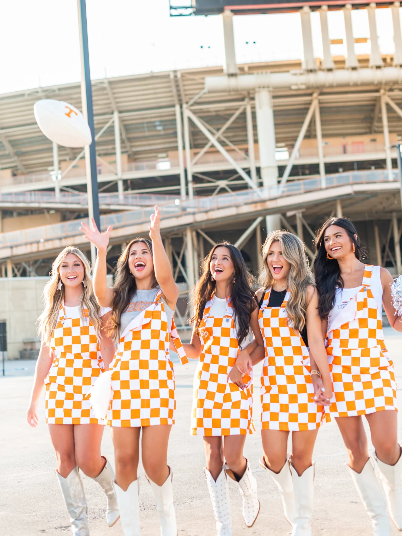 Orange & White Overall Bib Checkerboard Dress