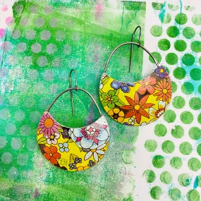 Overall Flowers Crescent Circles Tin Earrings