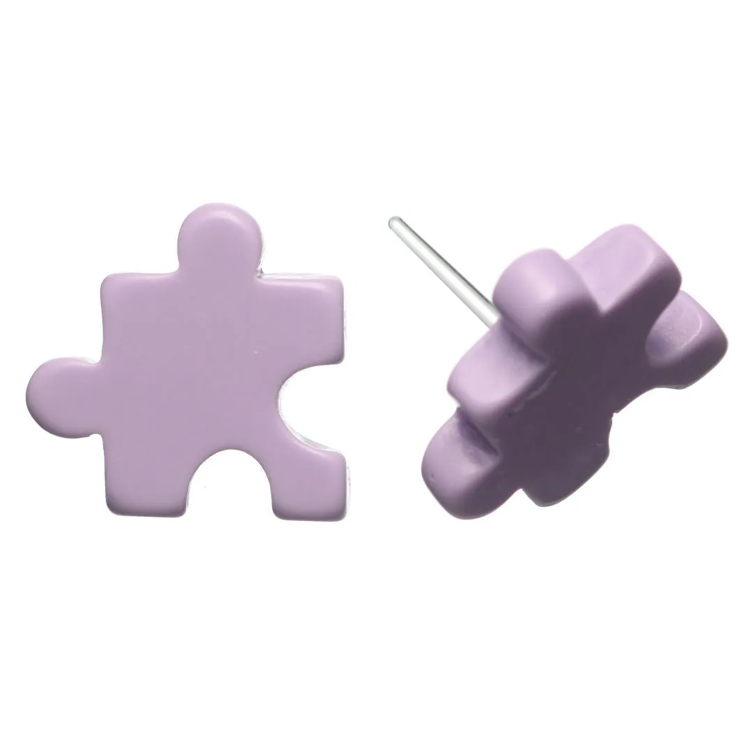 Pastel Puzzle Piece Studs Hypoallergenic Earrings for Sensitive Ears Made with Plastic Posts