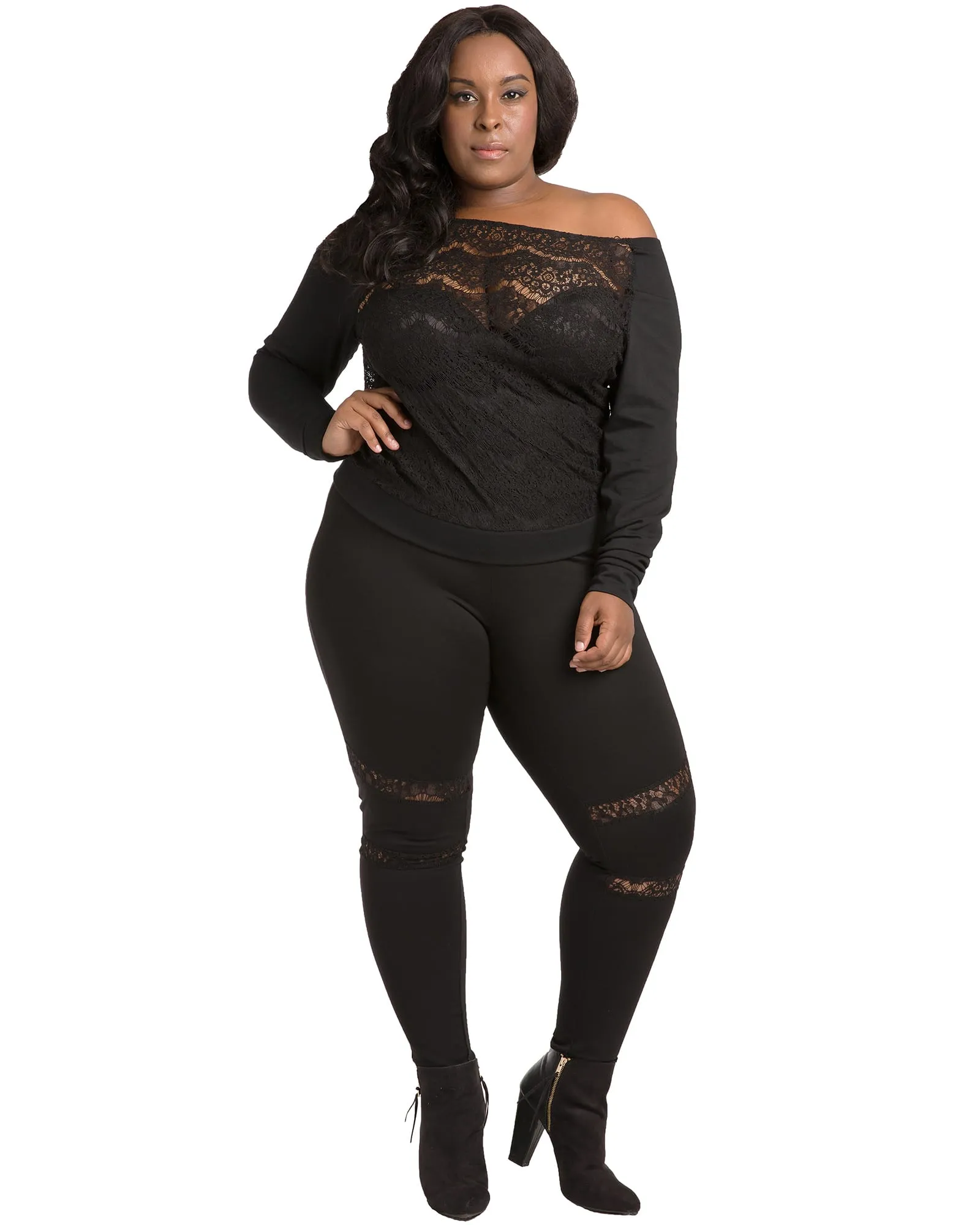 Peekaboo Lace Ponte Legging | Black