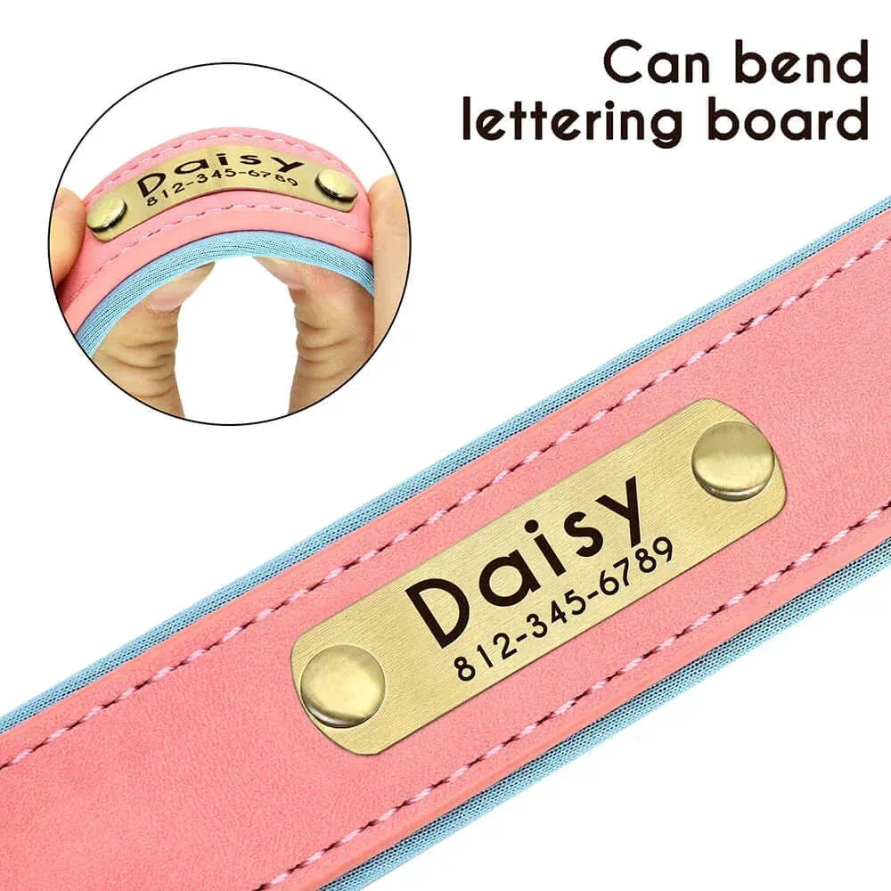 Personalized Dog Collar & Leash Set –  Leather Soft, Stylish, and Engraved