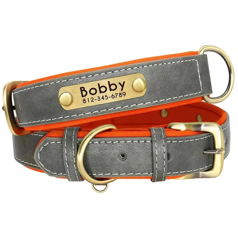 Personalized Dog Collar & Leash Set –  Leather Soft, Stylish, and Engraved