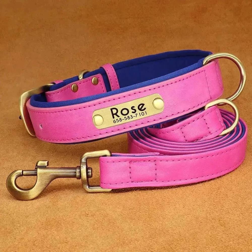 Personalized Dog Collar & Leash Set –  Leather Soft, Stylish, and Engraved