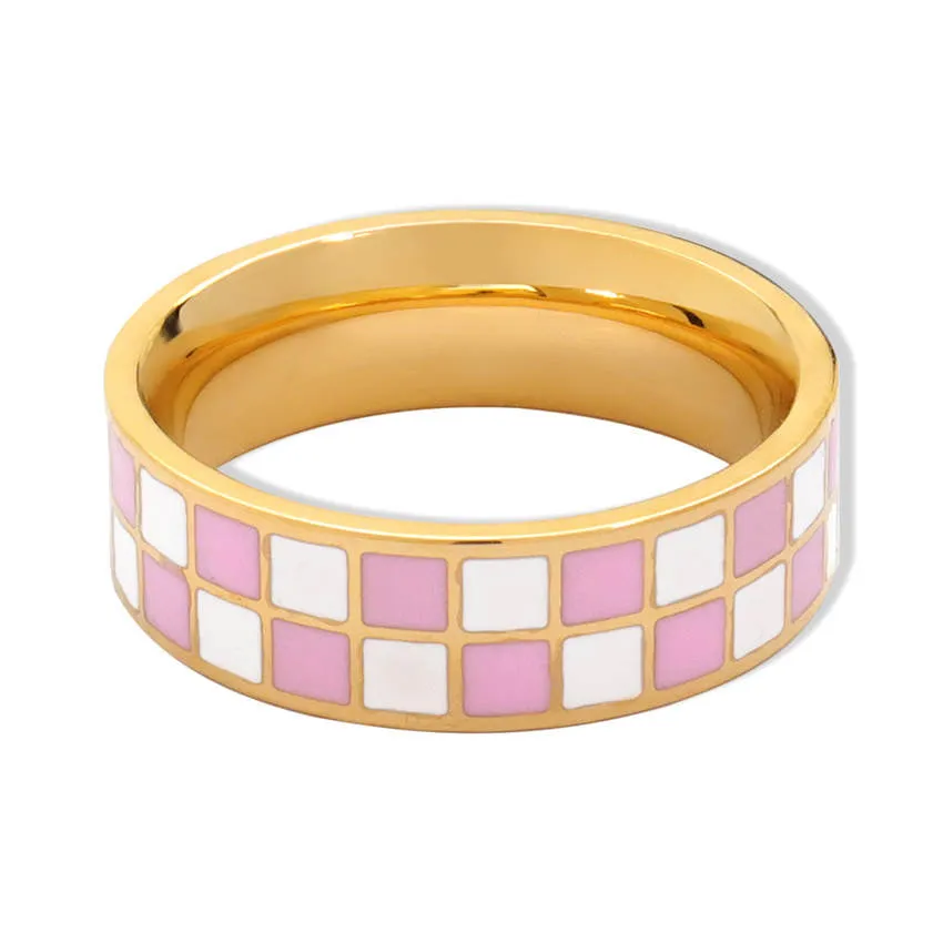 Pink and White Checkered Fashion Ring