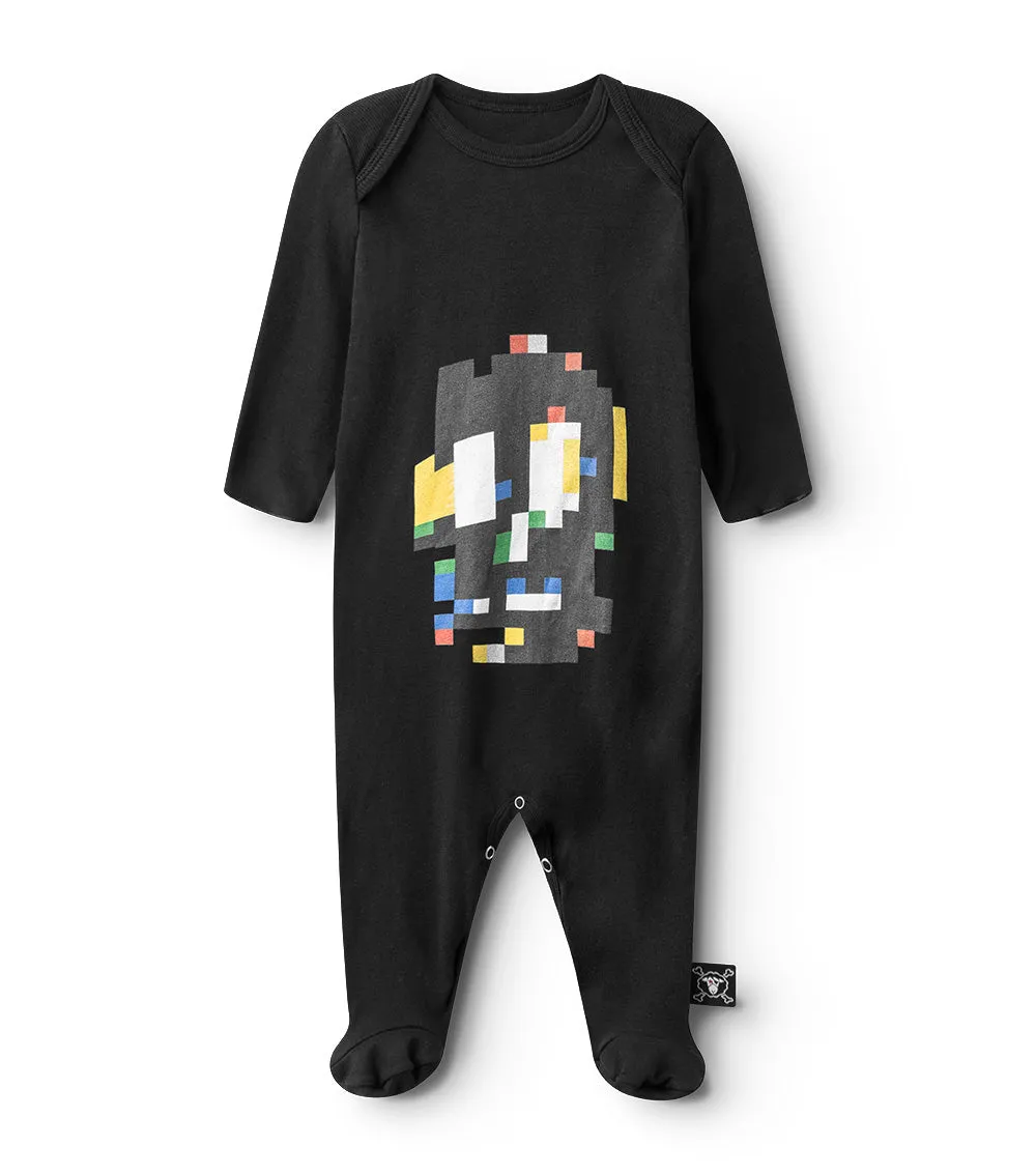 pixel skull footed overall