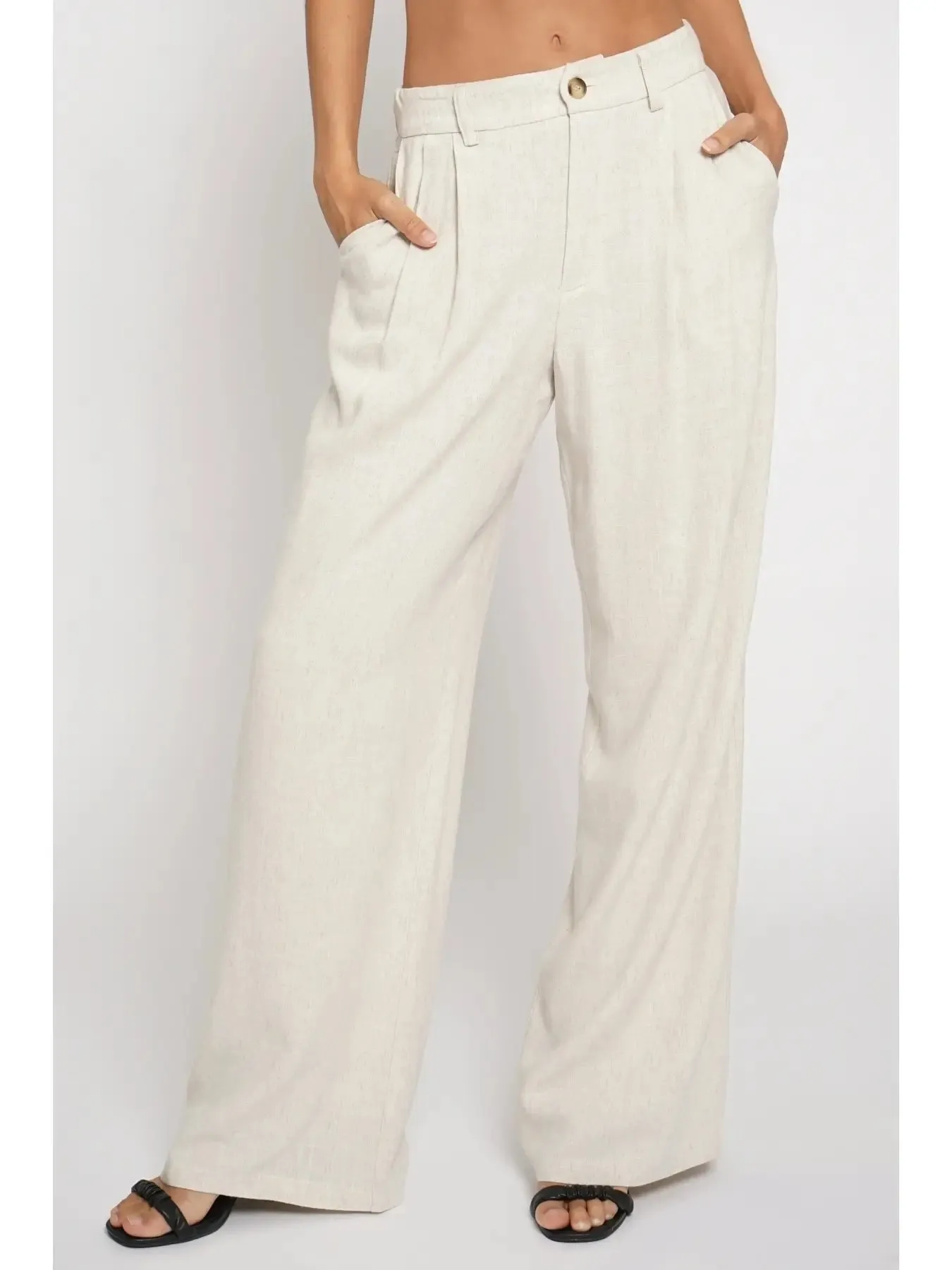 Pleated Front Linen Trouser