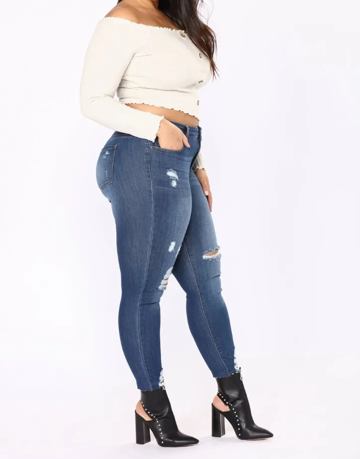 Plus Size Ripped Blue Pants