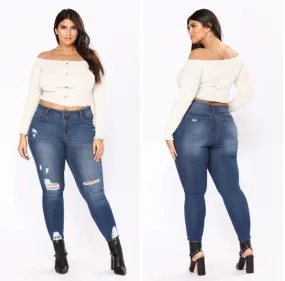 Plus Size Ripped Blue Pants