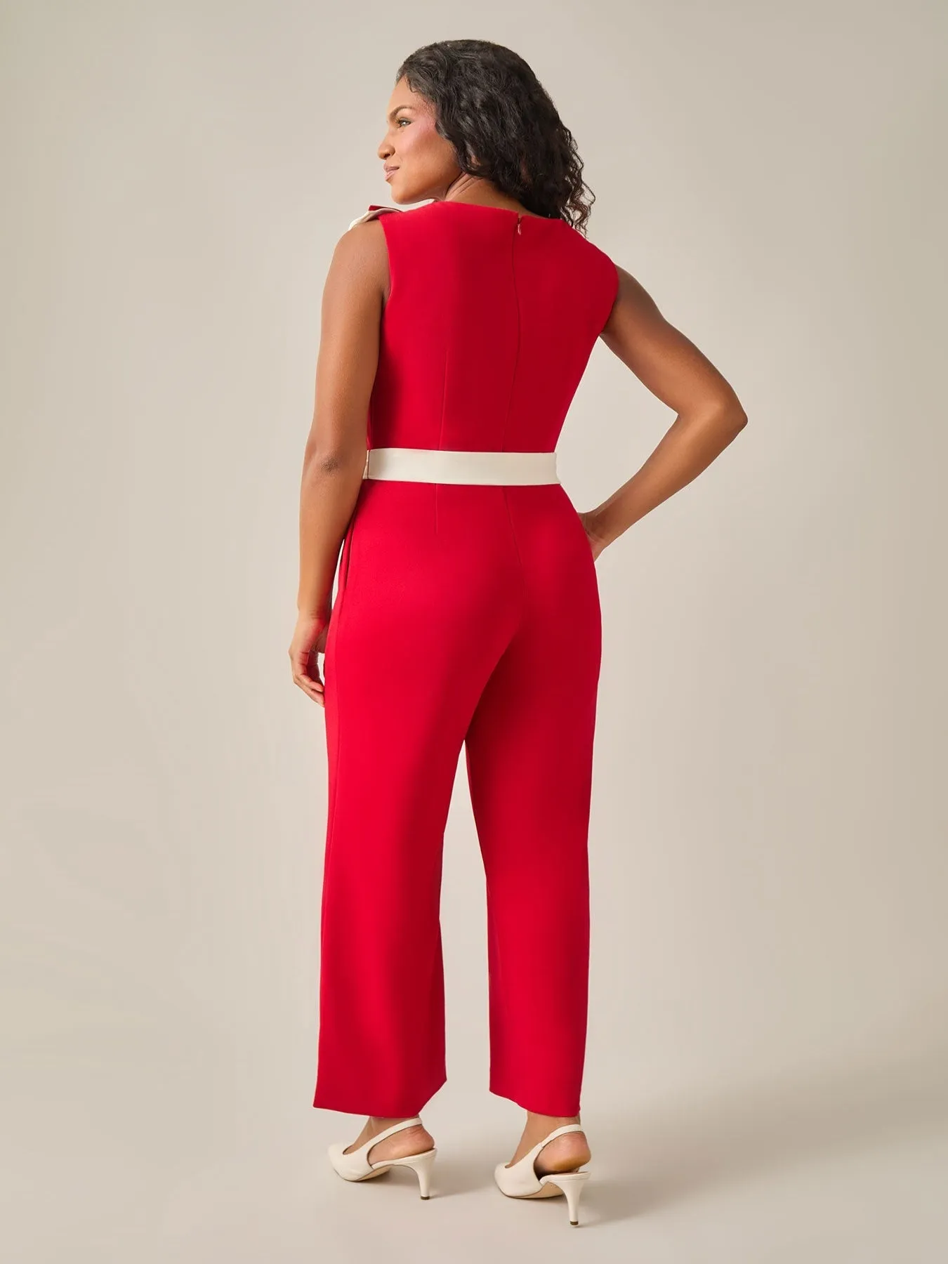 Plus Size Ruffle Shoulder Jumpsuit, Crimson