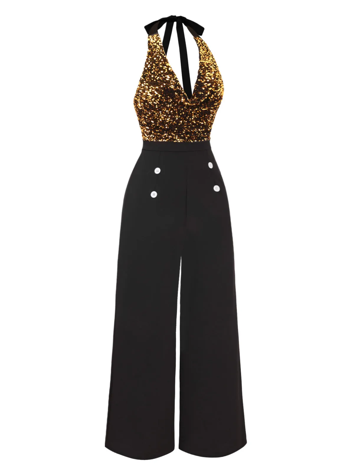 [Pre-Sale] Black 1930s Cowl Neck Sequined Jumpsuit