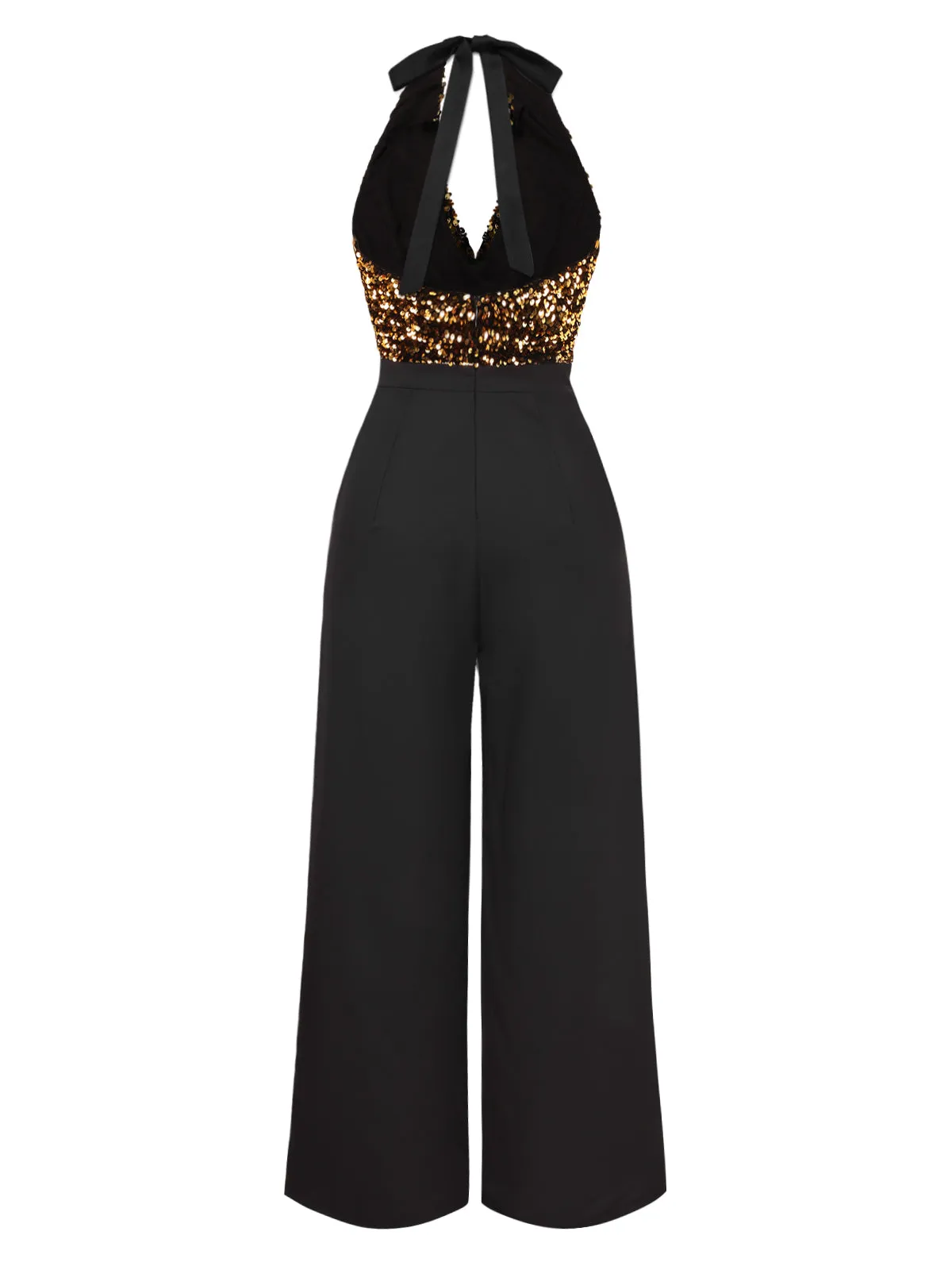 [Pre-Sale] Black 1930s Cowl Neck Sequined Jumpsuit