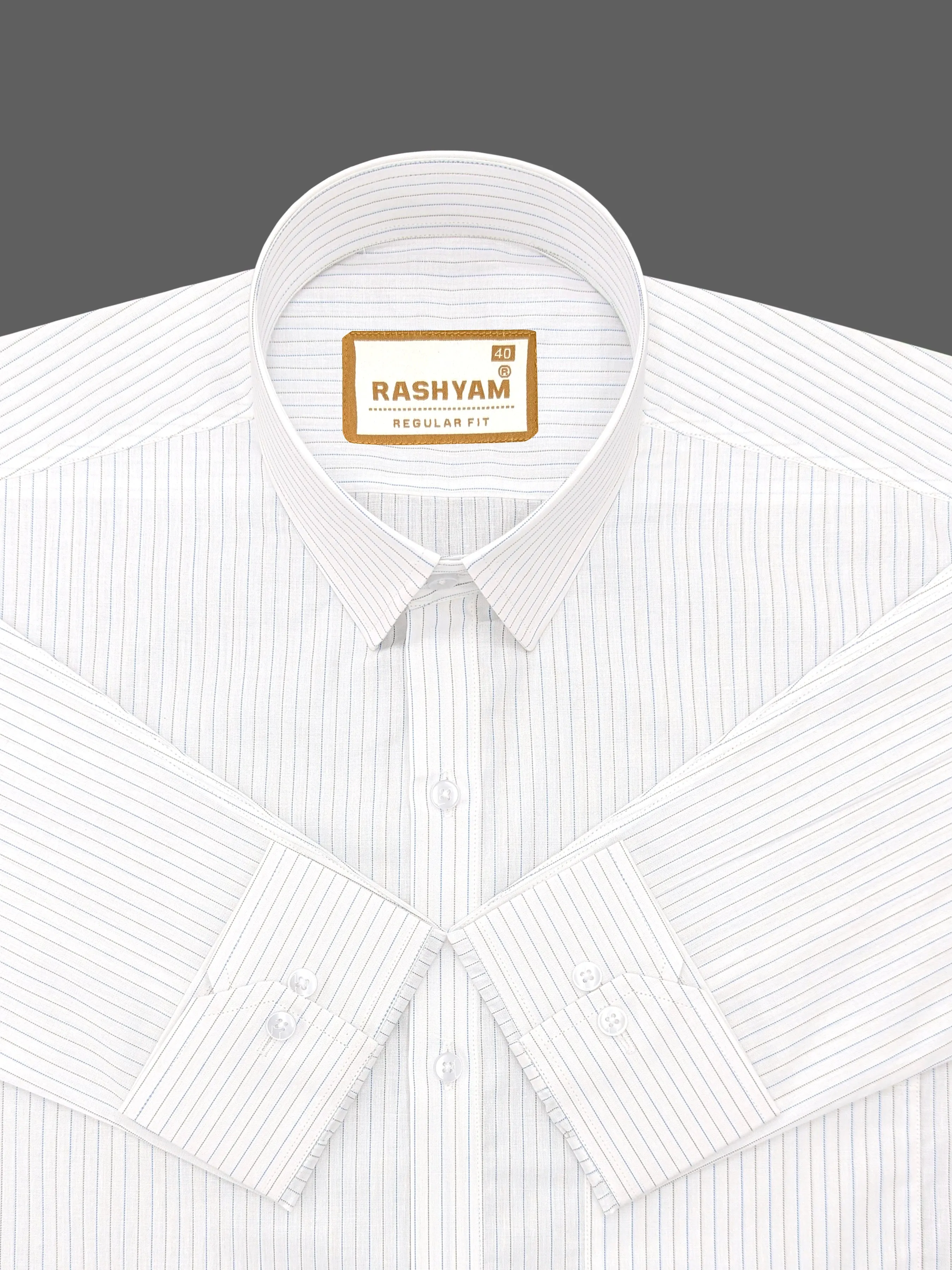 Premium Giza Cotton Blue And Black Multi Line On White Formal Shirt For Men