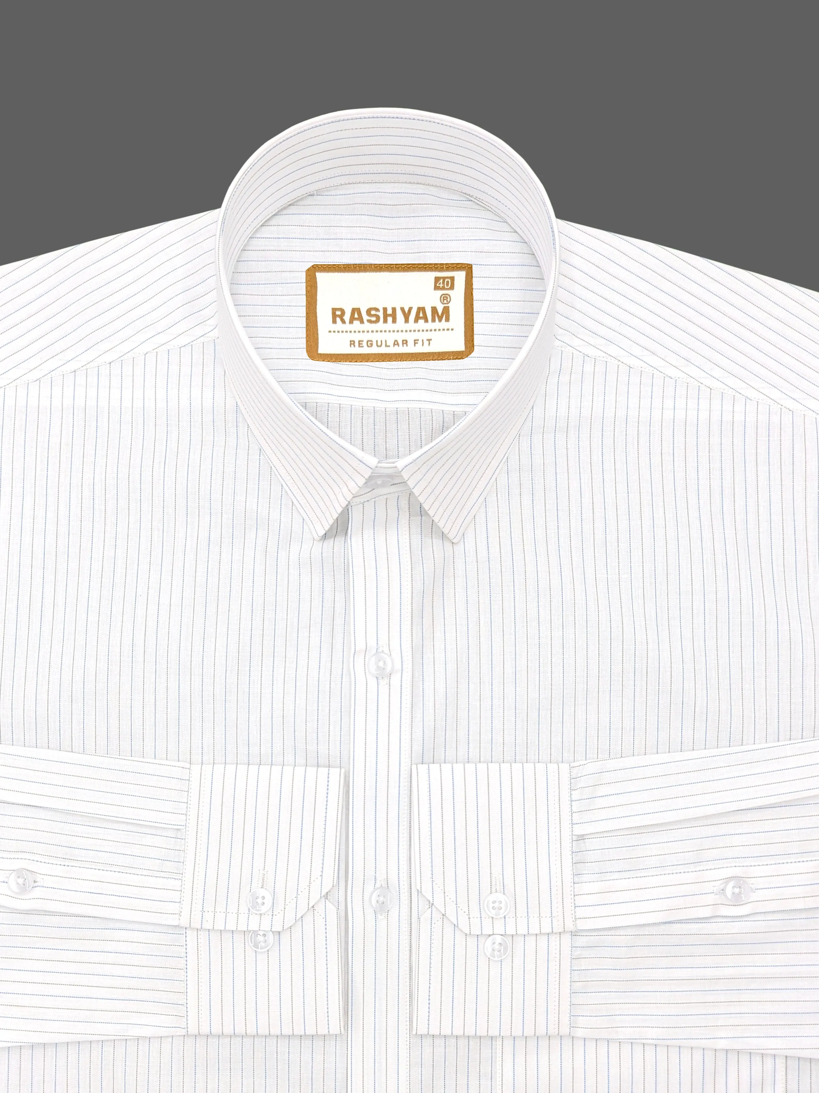 Premium Giza Cotton Blue And Black Multi Line On White Formal Shirt For Men