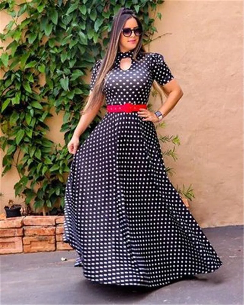 Print Party Dresses Long Dress Women Fashion Elegant Robe Femme Summer Casual Vestido De Festa Plus Size O-Neck Floor-Length