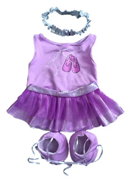 Purple Ballerina Dress Teddy Bear Outfit