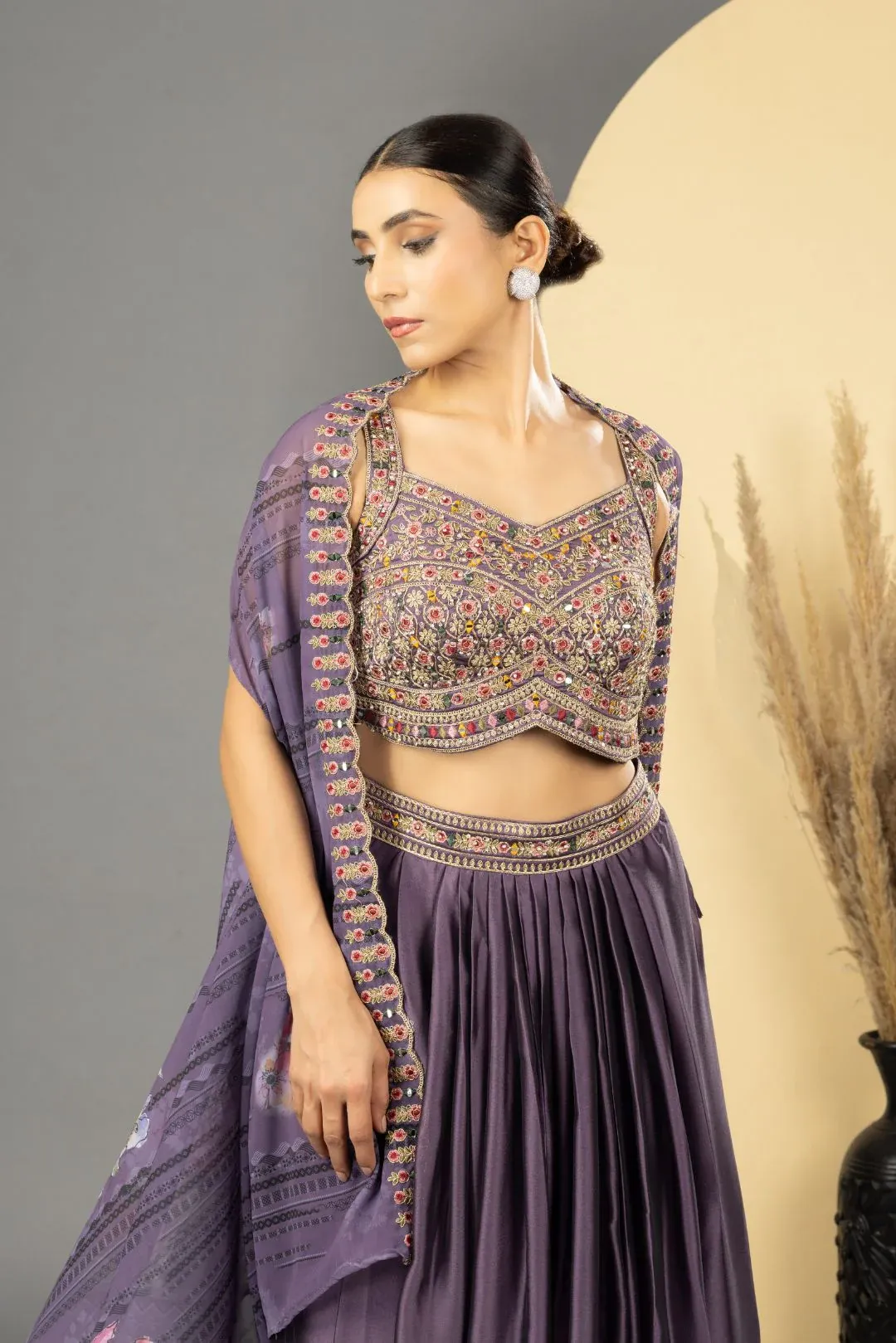 Purple Skirt Set With Cape - Rent