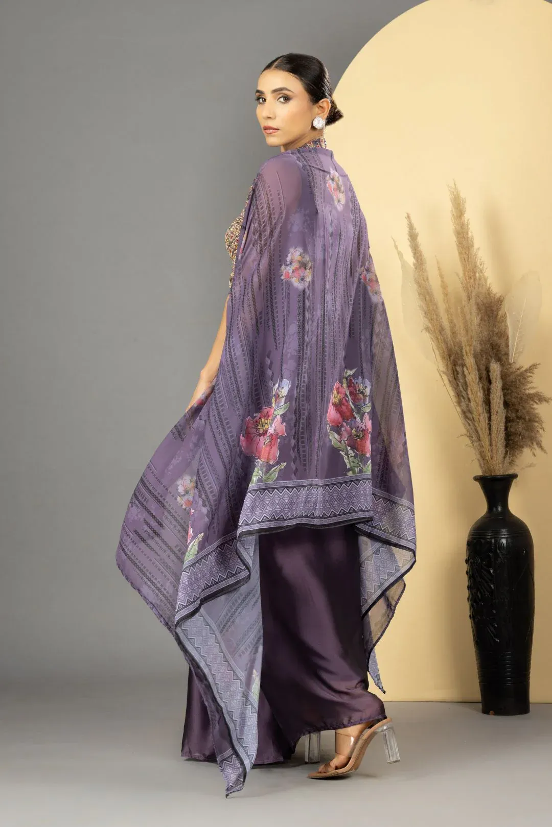 Purple Skirt Set With Cape - Rent