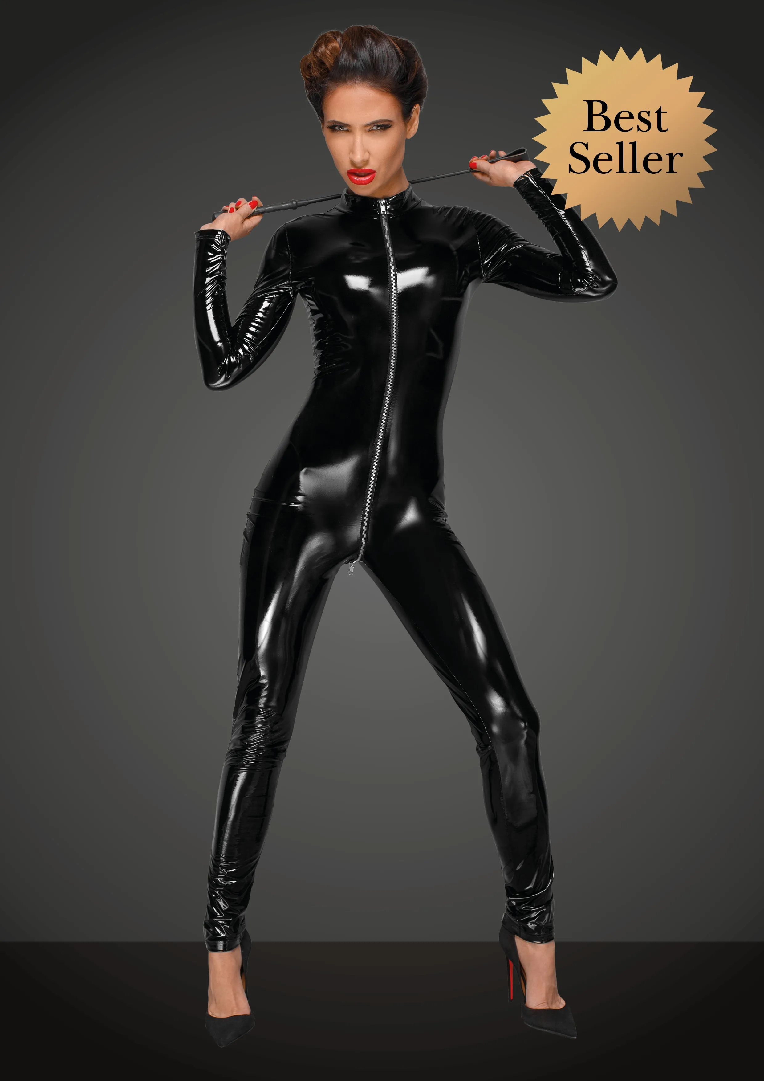 PVC catsuit overall with long metal 3-way zipper