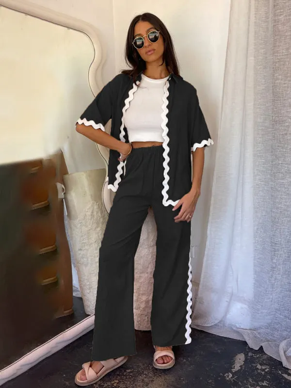 Relaxed Ric-Rac Trim Shirt & Pants Set - Women's Summer Vacay Attire