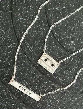 Retro Cassette Tape & Queen Bar Layered Necklace Set