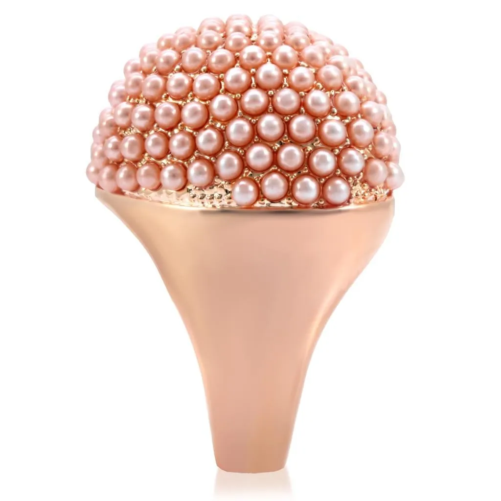 Rose Gold Brass Ring with Synthetic Pearl in Rose for Women Style 1W059