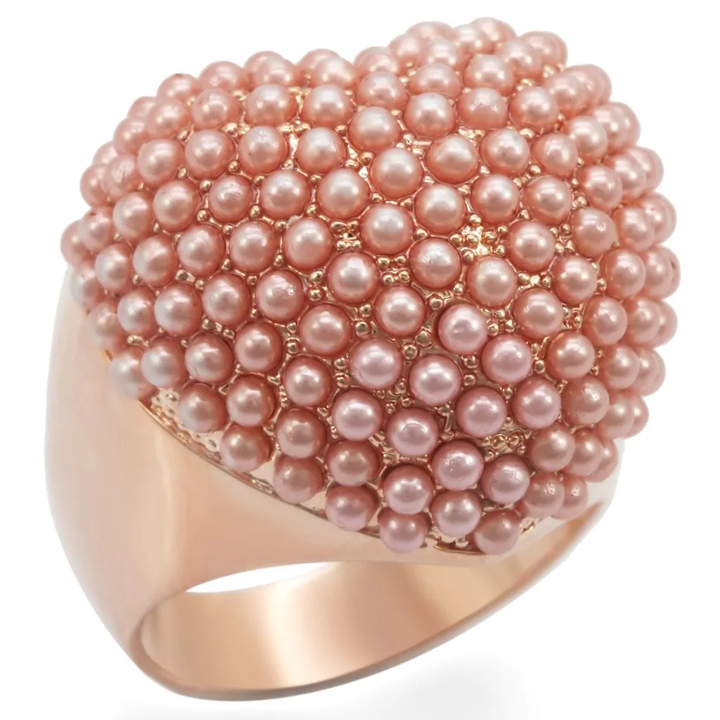 Rose Gold Brass Ring with Synthetic Pearl in Rose for Women Style 1W059