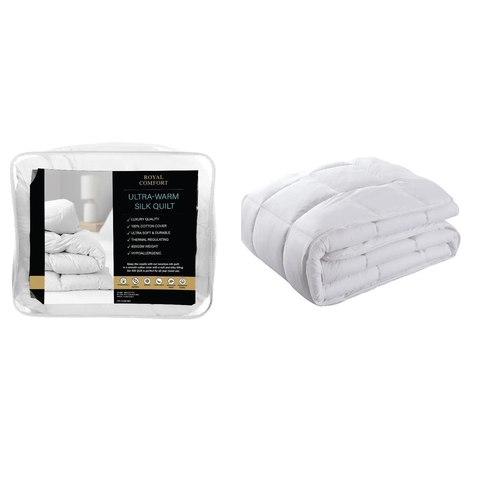 Royal Comfort 800GSM Silk Blend Quilt Duvet Ultra Warm Winter Weight Doona Double White