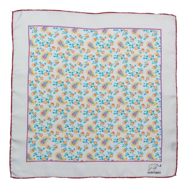 Saratoga Paisley Silk Pocket Square, Cream / Light Blue