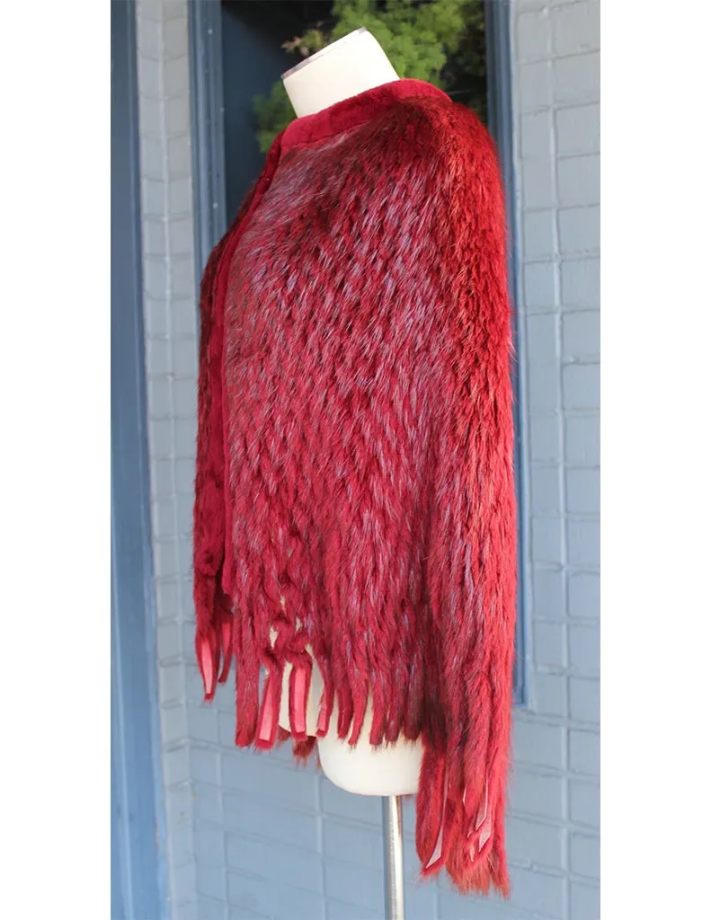 SCARLET RED BEAVER FUR PONCHO/SHAWL/CAPE, WAFFLE CUT