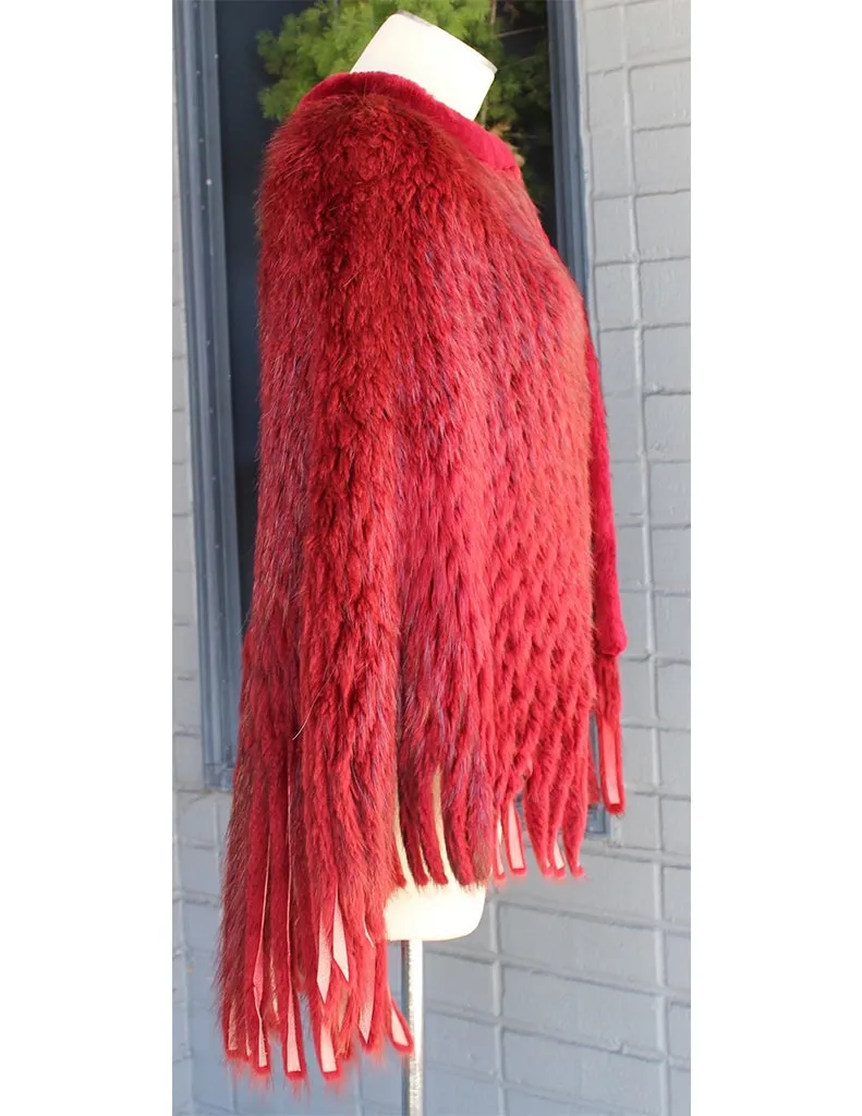 SCARLET RED BEAVER FUR PONCHO/SHAWL/CAPE, WAFFLE CUT