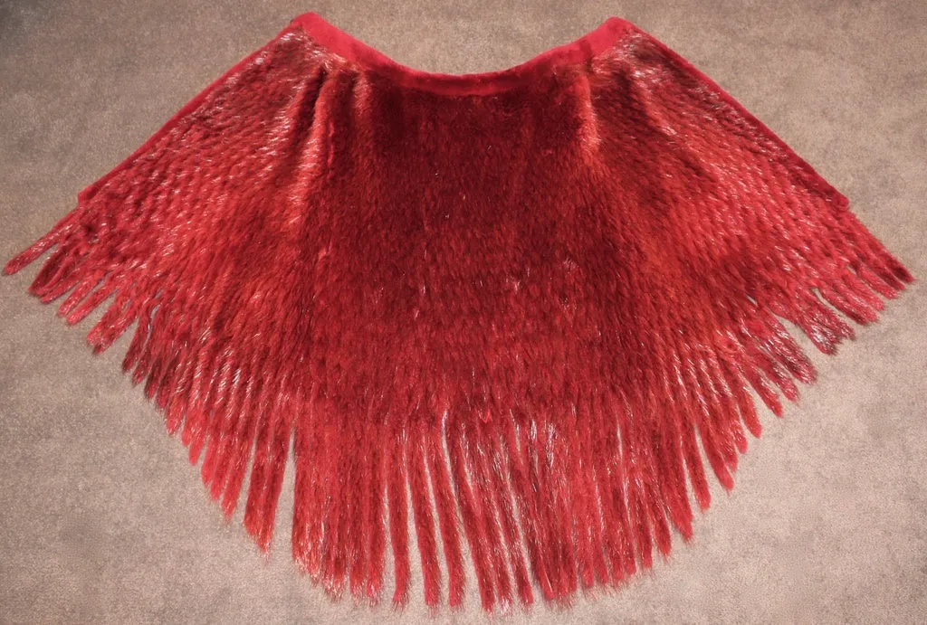 SCARLET RED BEAVER FUR PONCHO/SHAWL/CAPE, WAFFLE CUT