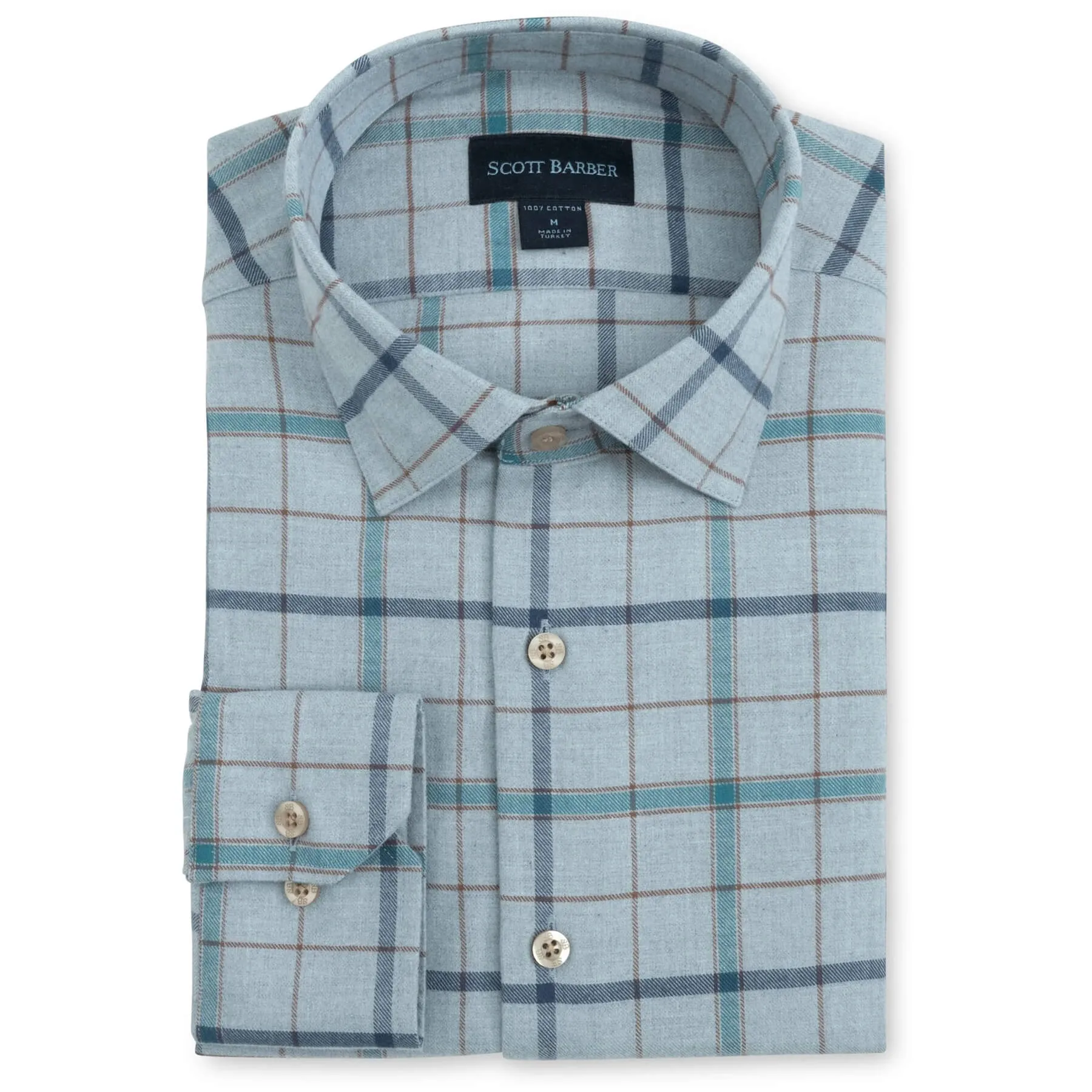 Scott Barber Exploded Tattersall Flannel Shirt - Sky Heather