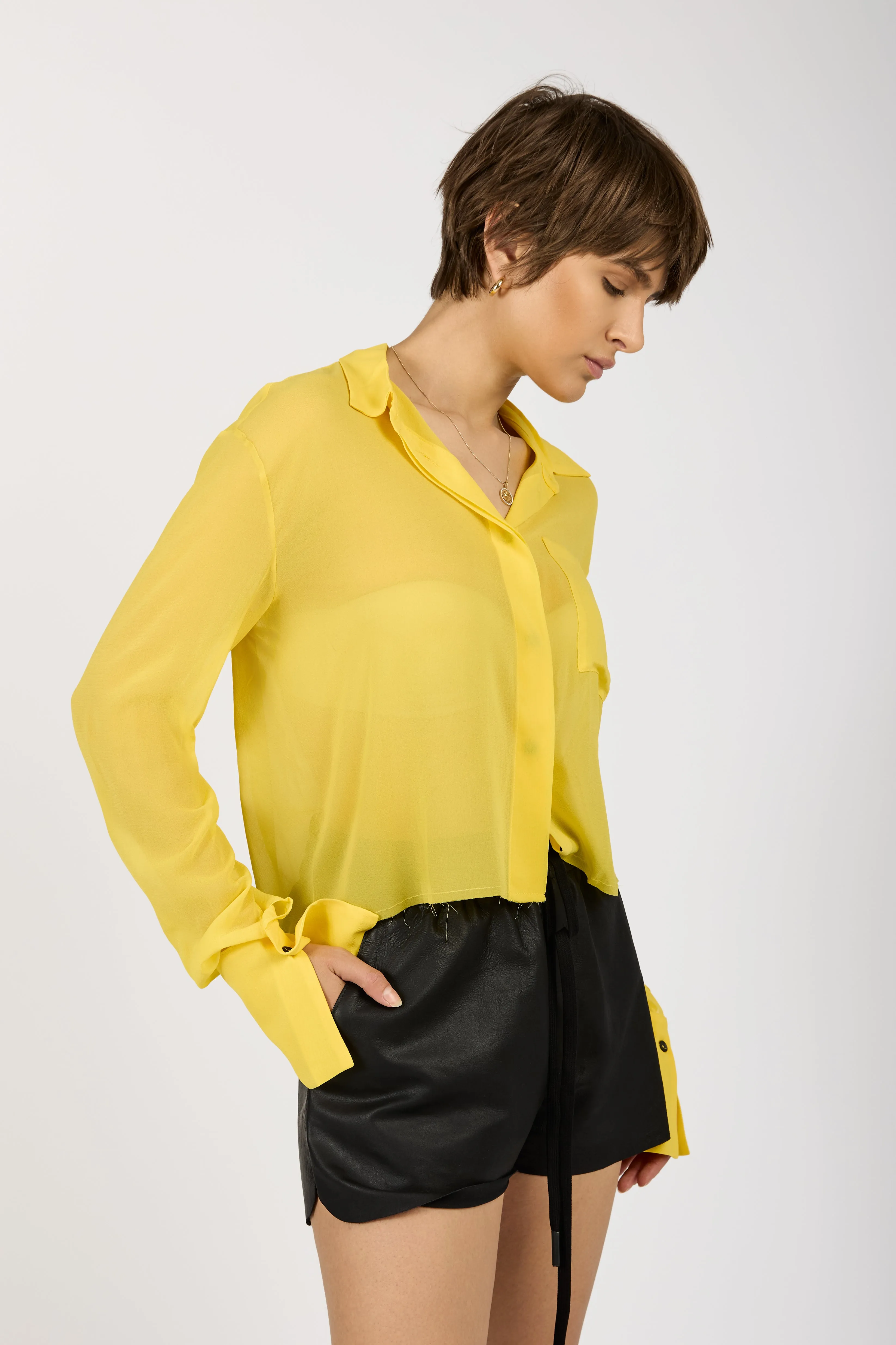 Sheer Cropped Shirt in Canary