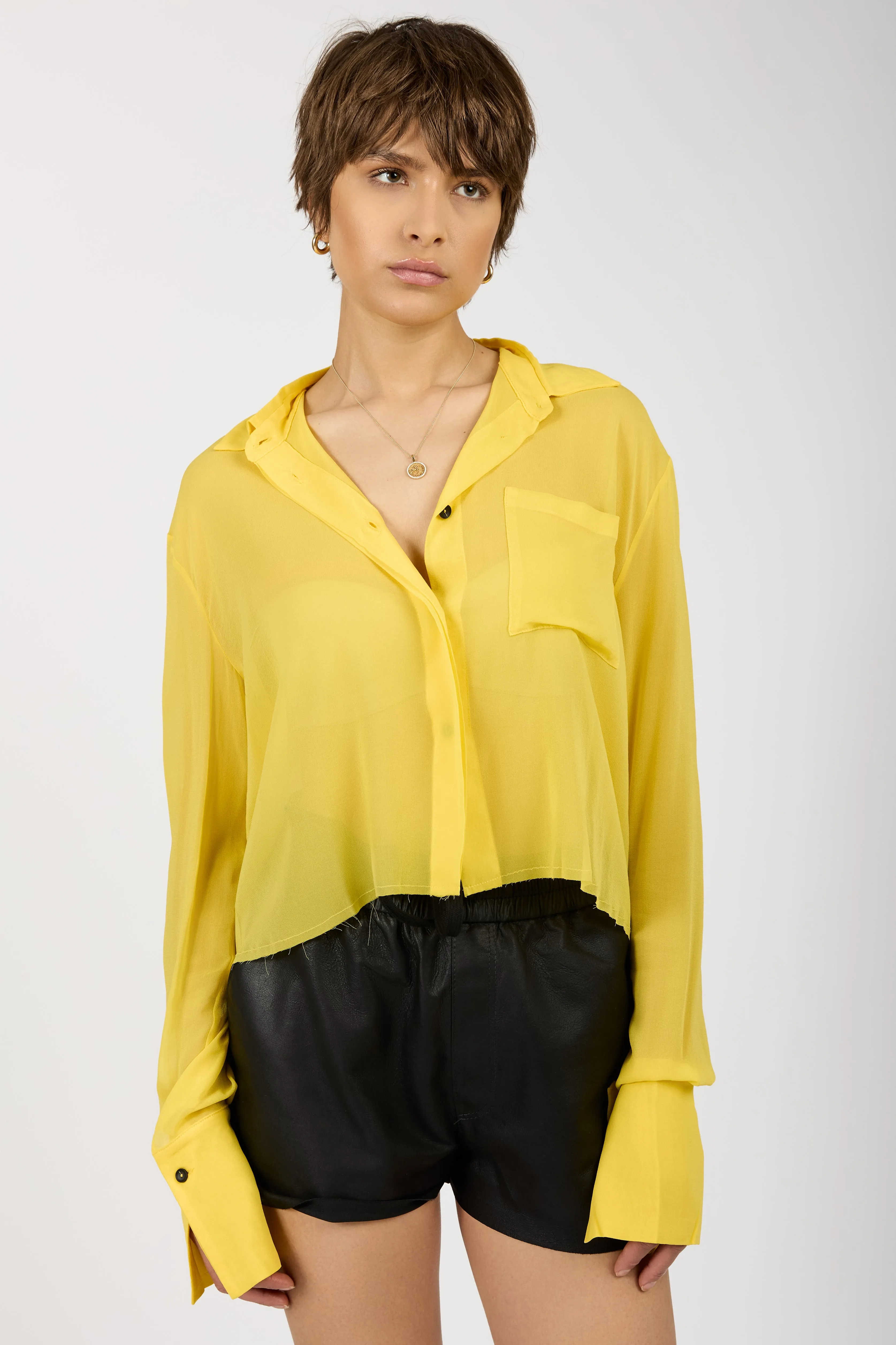 Sheer Cropped Shirt in Canary