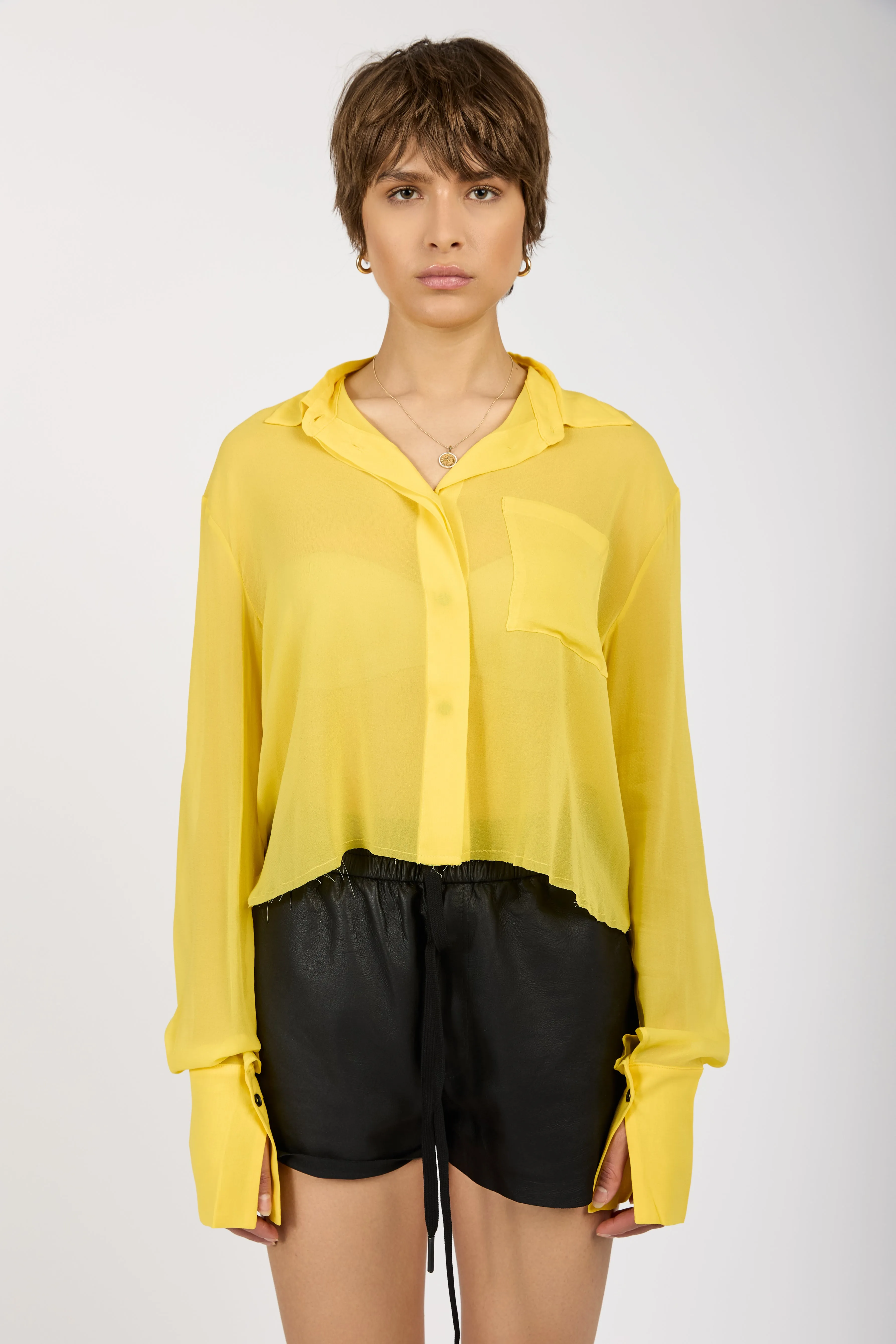 Sheer Cropped Shirt in Canary