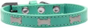 Silver Bone Widget Dog Collar Aqua Size 10