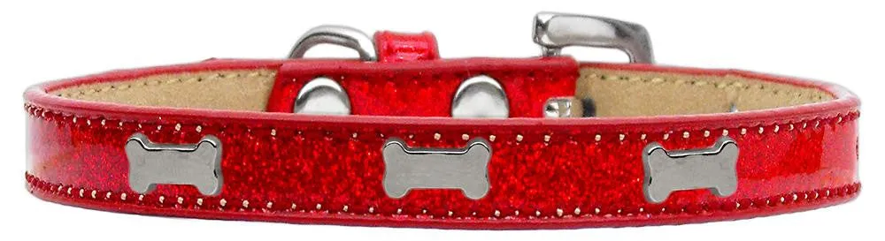 Silver Bone Widget Dog Collar Red Ice Cream Size 16