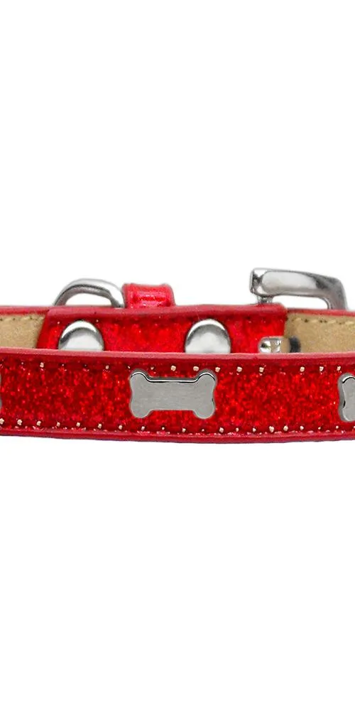 Silver Bone Widget Dog Collar Red Ice Cream Size 16