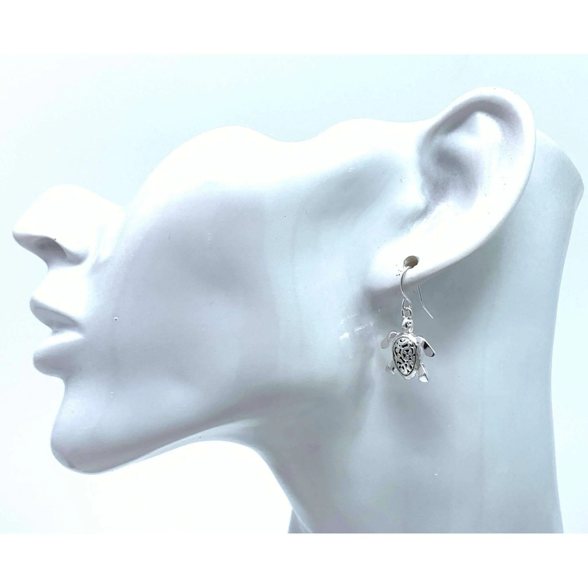 Silver Filigree Dangle Sea Turtle Earrings