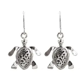 Silver Filigree Dangle Sea Turtle Earrings