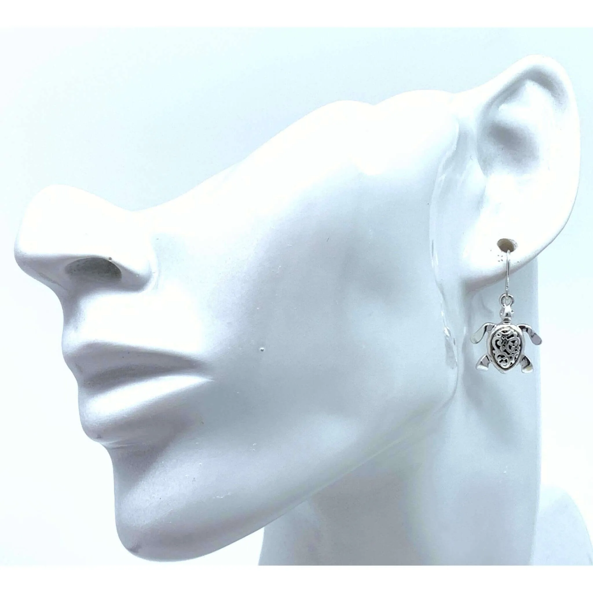 Silver Filigree Dangle Sea Turtle Earrings