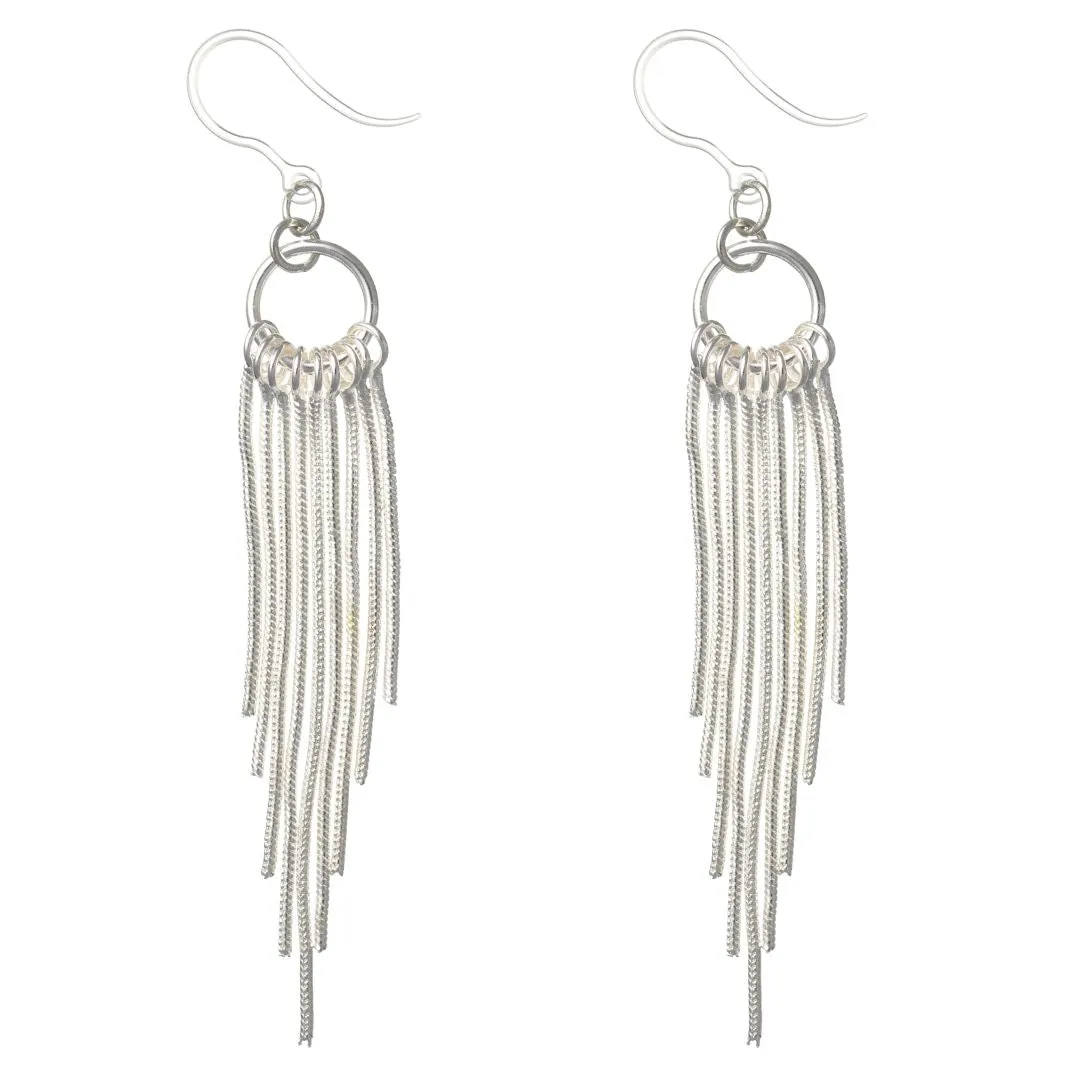 Silver Hoop Rope Dangles Hypoallergenic Earrings for Sensitive Ears Made with Plastic Posts