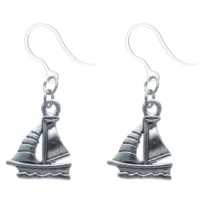 Silver Sailboat Dangles Hypoallergenic Earrings for Sensitive Ears Made with Plastic Posts