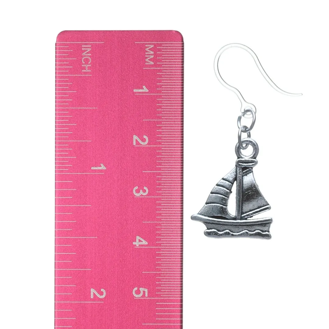 Silver Sailboat Dangles Hypoallergenic Earrings for Sensitive Ears Made with Plastic Posts