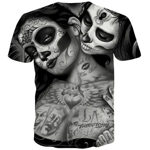 Skull T-shirt Men Clown T shirts Funny Punk Rock Tshirts Cool Hip Hop Shirt Print Black And White Tshirts Novelty Short Sleeve