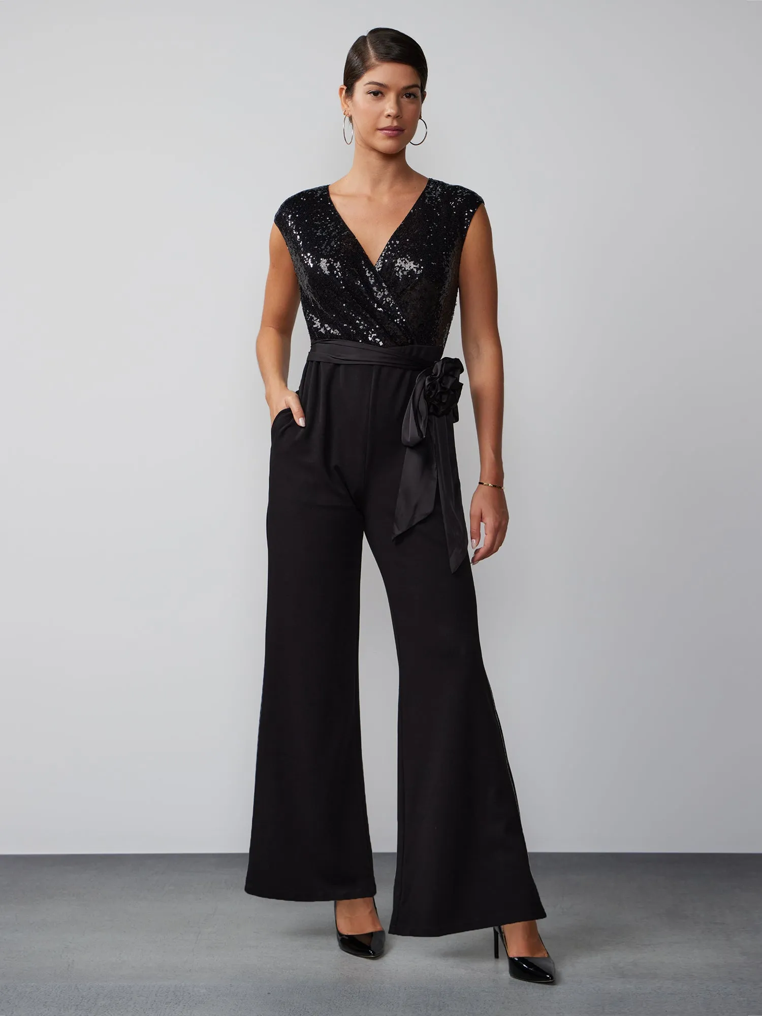 Sleeveless Sequin Twofer Jumpsuit