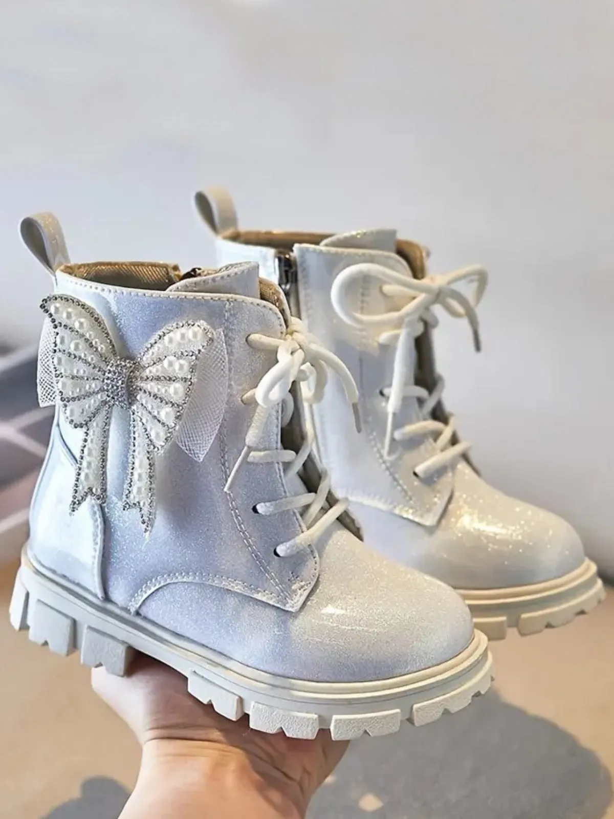 Snowflakes and Sparkles Lace-Up Glitter Boots By Liv and Mia